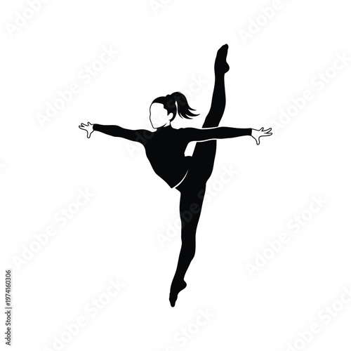 A woman in black athletic wear gracefully balances on a tightrope with arms outstretched, exuding strength and poise