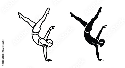 Two gymnasts performing handstands showcasing flexibility and strength silhouette high quality
