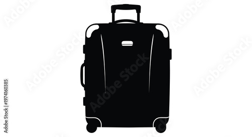 Black suitcase with wheels depicted as a striking graphic silhouette