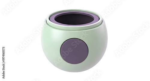 Green egg-shaped container with a dark gray circle and opening