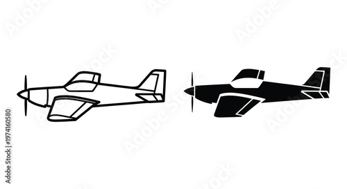 Two monochrome depictions of small airplanes side views minimalist silhouette
