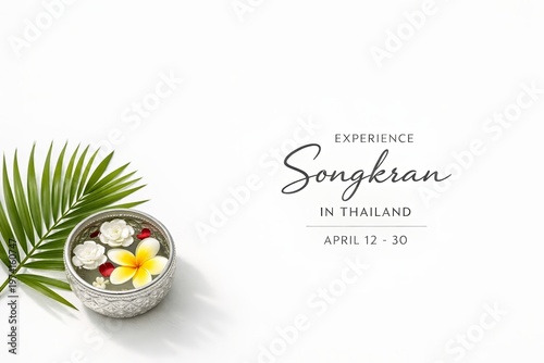 Minimal Tropical Songkran Festival Card with Clean Layout and Travel Invitation Thailand