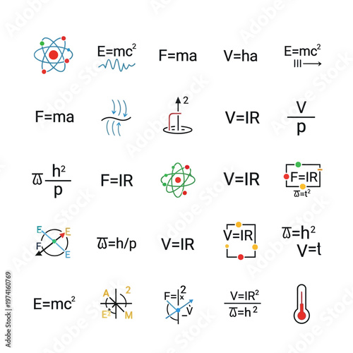 Physics science formulas and symbols.