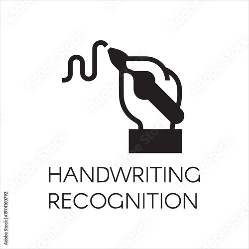 Handwriting recognition flat icon. Hand holding pen and writing line, Conclusion contract or modern authentication and authorization technology concept. Simple black label. Vector contour graphics