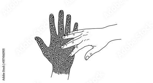 Hands touching with contrasting textures.