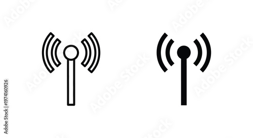 Two radio wave transmitter icons one outlined one solid silhouette
