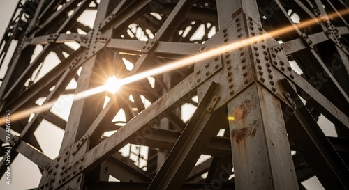 Intricate Metal Structure Illuminated by Sunlight.