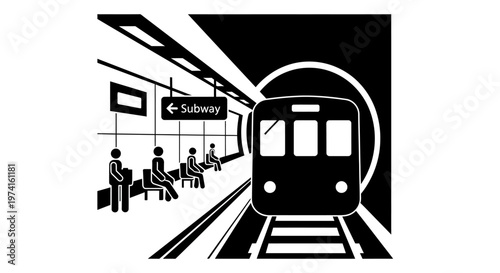 Subway train arriving at station platform.