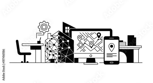 Technology and business office setup.