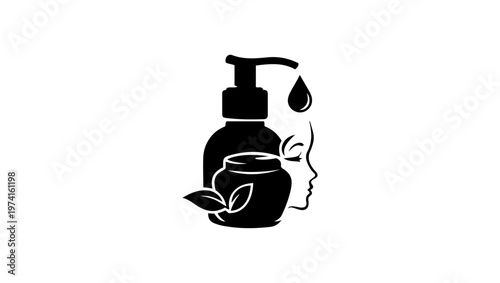 skincare icon logo vector in black and white in editable file, skincare logos, skincare cream logo vector, isolated, white, equipment, object, lens, old, photo, film, photography, metal, serum