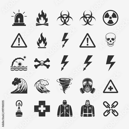 Warning signs and hazard symbols icons.