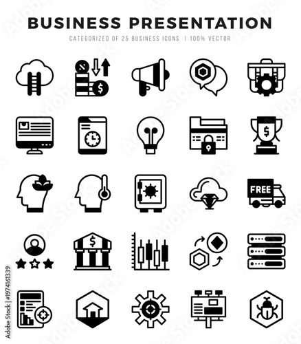 Business Presentation elements. Lineal Filled web icon set. Simple vector illustration.