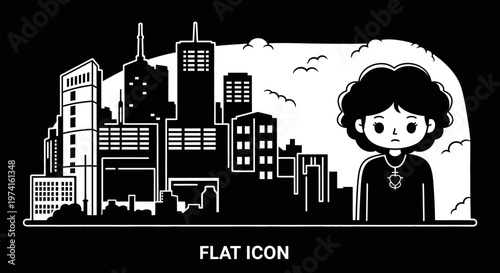 Woman in flat icon style standing.