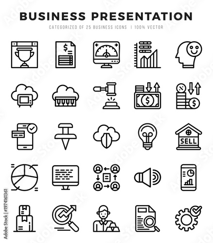 Set of Business Presentation Icons Lineal icons collection.