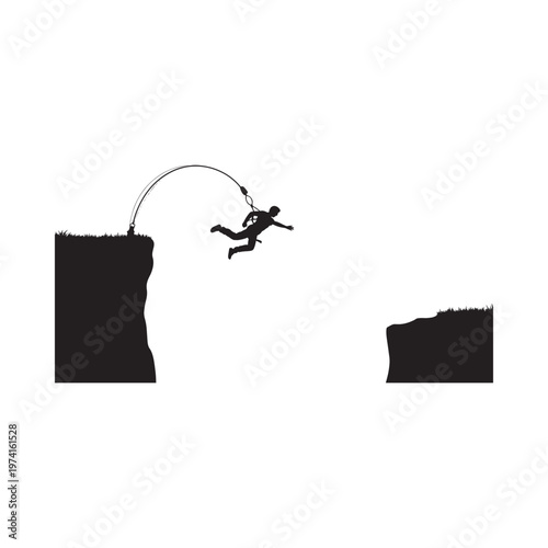 Silhouette of a person jumping over a chasm depicting risk and overcoming obstacles