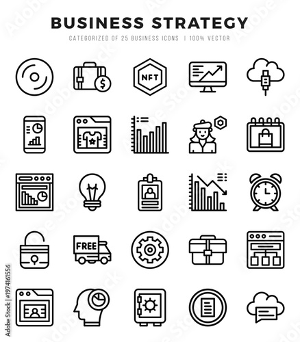 Set of Business Strategy icons in Lineal style. Lineal Icons symbol collection.