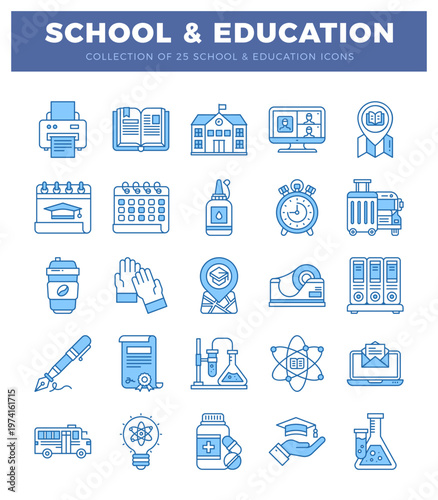 school and education icons in a clean. modern design.