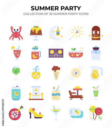 Summer Party Icons. A vibrant collection of 25 summer party icons. perfect for invitations. websites. and more!