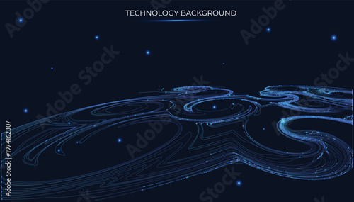 Twirly floor. Background of fiber-optic strands orbiting like a nebula in the universe. An elegant and futuristic technological concept ideal for fintech and internet presentations. UI/UX. Floor.