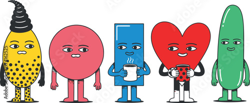 A group of anthropomorphic objects with faces