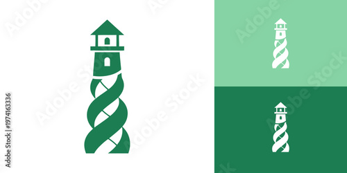 Green lighthouse logo design variations.
