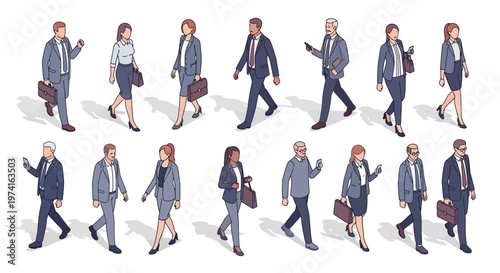 Isometric Walking Business People Set – Modern Flat Vector