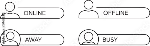 Online status indicator labels set showing online offline away and busy user availability.