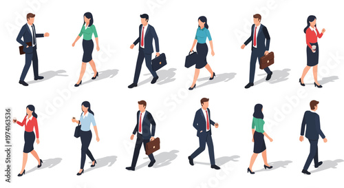 Isometric Walking Business People Set – Modern Flat Vector