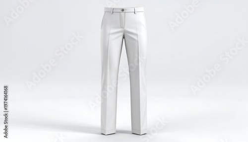 3D rendered, pristine white formal trousers on a clean, bright white background