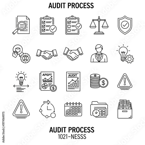 Audit Process Line Icons Set.