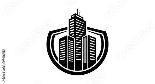 Black and white city skyscraper logo.