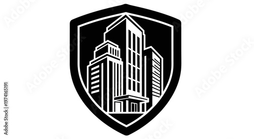 Black and white city skyscraper logo.