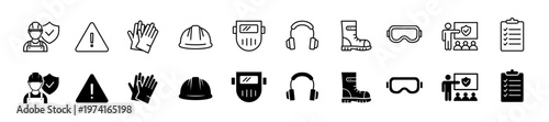 Work safety icon set. Protection and construction symbol. Vector illustration.
