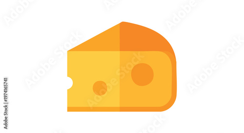 A simple, flat design depiction of a wedge of cheese, with several circular holes and a rounded edge against a white background