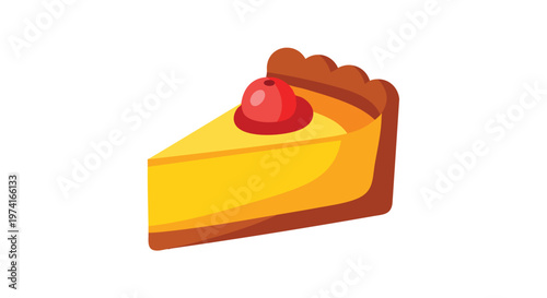 An illustrated slice of pie with a dollop of red topping. The crust has a decorative edge.  It sits on a white background