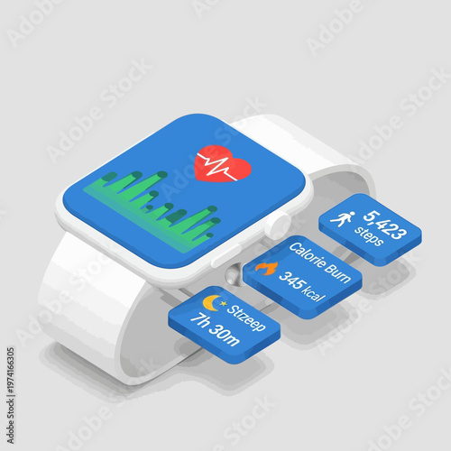 Smartwatch with fitness tracker interface display.