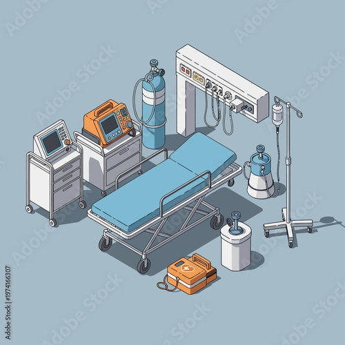 Hospital room with medical equipment.