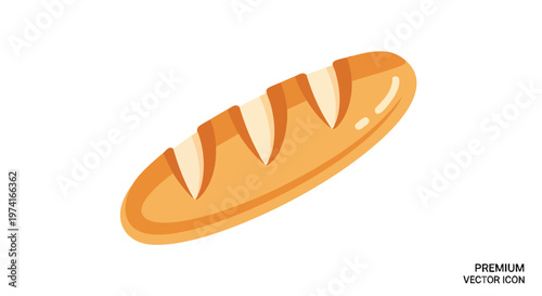 A cartoon image of a long, golden-brown loaf of bread with white cut lines on a white background. It's a simple, flat design