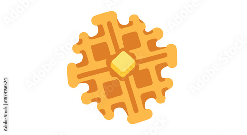 A cartoon-style depiction of a golden-brown waffle with a pat of yellow butter resting in the center. The waffle is on a white background