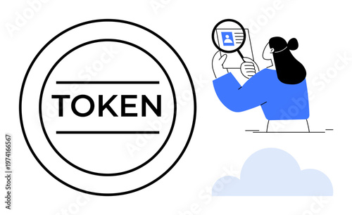 Digital token concept. Digital tokens identity security and cloud-based technology. Digital tokens ensure verification and authentication. For fintech, blockchain, cybersecurity, cloud computing