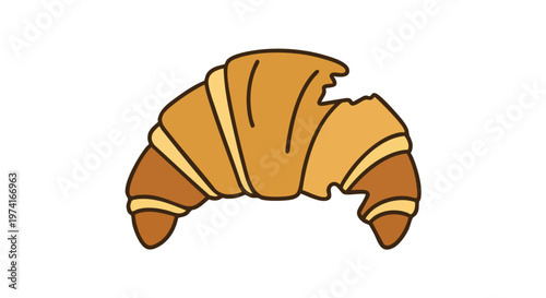 A simplified, cartoonish illustration of a croissant, depicted in shades of brown and yellow with dark outlines, isolated on white