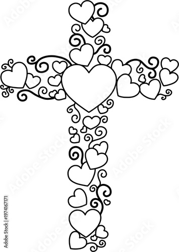 하트 십자가 흑백