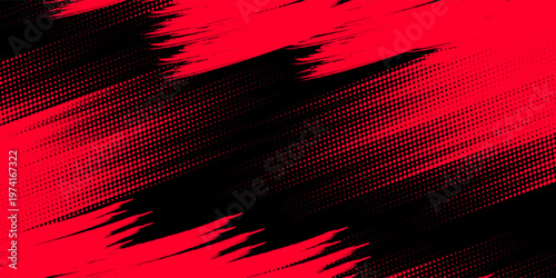 Red halftone dots blue color pattern gradient grunge texture background. Dot pop art comic sport style vector football, basketball, baseball, tennis, rugby, bicycling background grunge