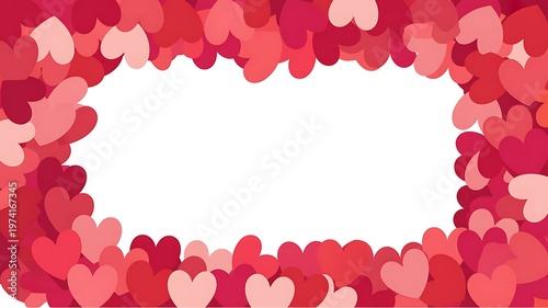 Valentines day frame with red and pink hearts on white background
