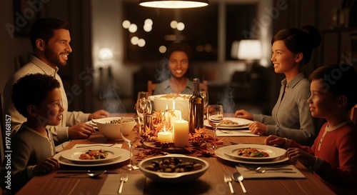 Family enjoying a warm and cozy dinner together at home.