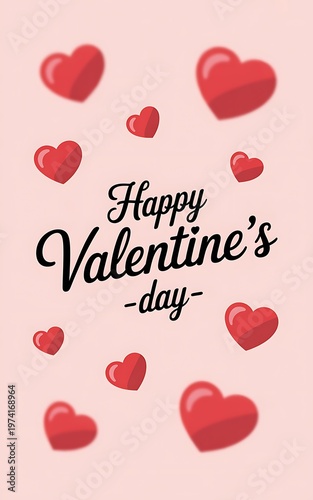Happy valentines day greeting card with red hearts on pink background