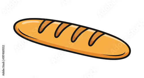 A cartoon depiction of a loaf of bread. It's an oblong shape, golden brown with black outlines and decorative cuts on top