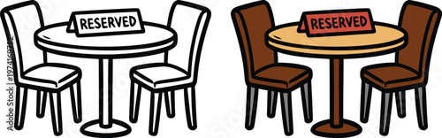 Hand drawn doodle style reserved table with chairs vector illustration on transparent background for restaurant booking, cafe seating arrangement, and VIP dining service.