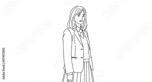 Elegant Woman in Business Attire Standing Confidently.