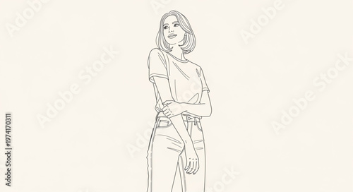 Elegant Woman Posing in Artistic Sketch Style.